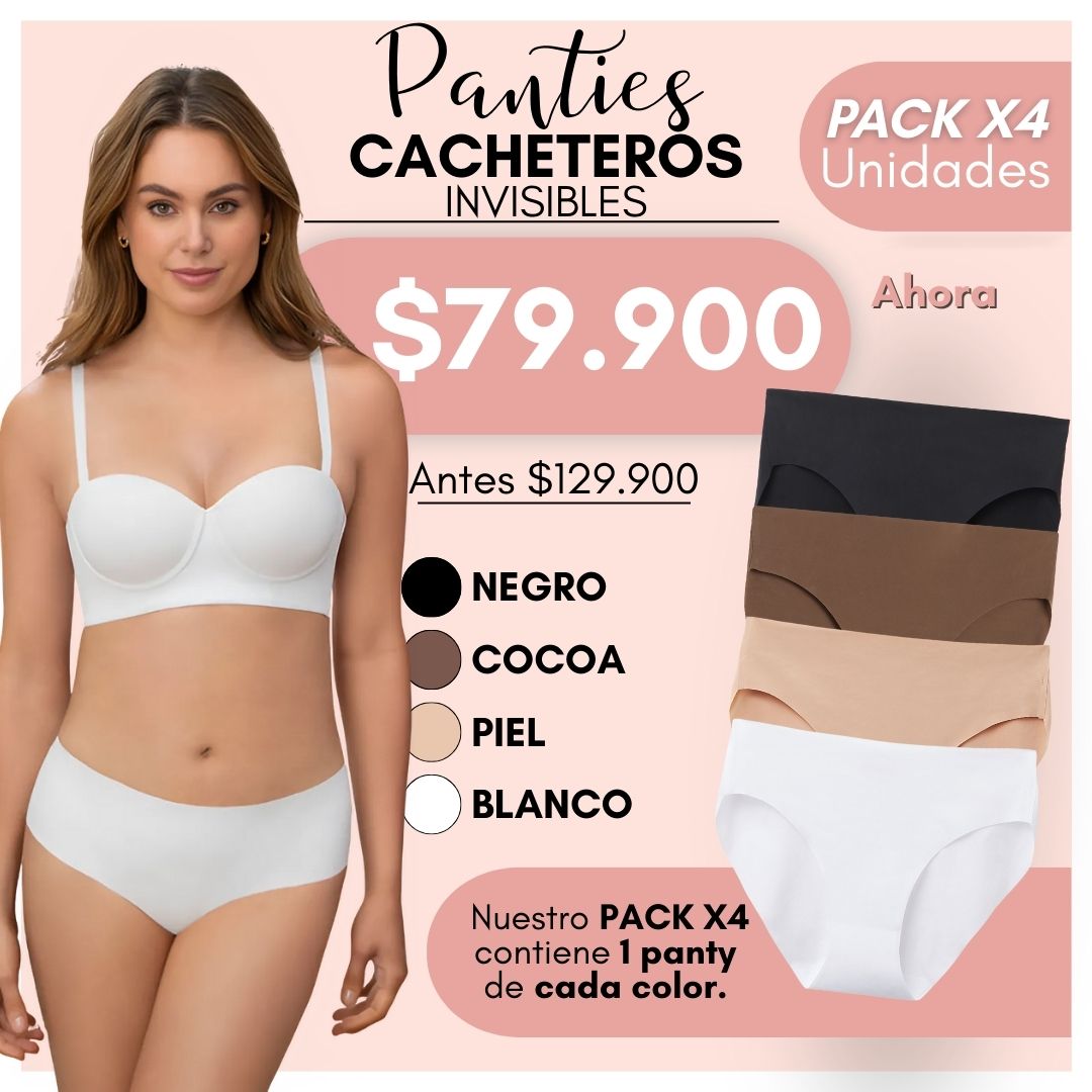 PANTIES CACHETEROS INVISIBLES X4 UNDS