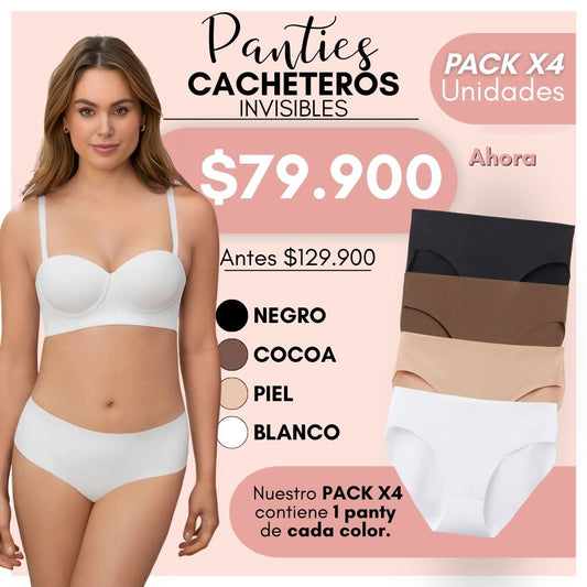 PANTIES CACHETEROS INVISIBLES X4 UNDS