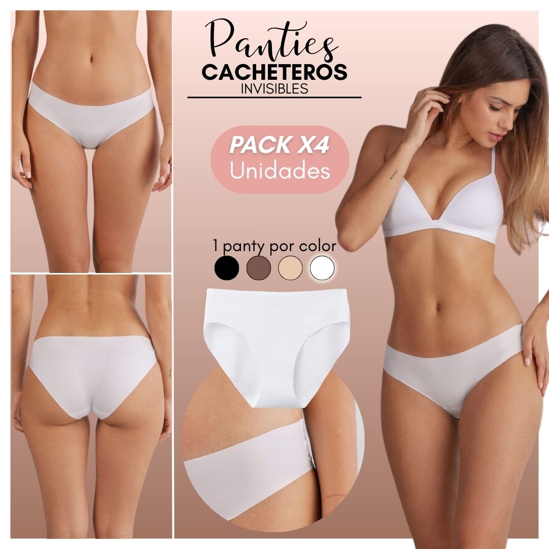 PANTIES CACHETEROS INVISIBLES X4 UNDS